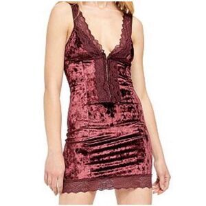 Free People Wait For It Velvet Lace Mini Dress Womens Large burgundy whimsigoth